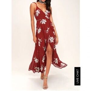 Lulu's Burgundy Floral High Low Dress